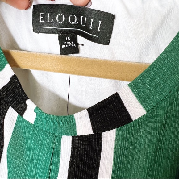 NWT Eloquii Green Black & White Striped Cross Front Dress Size 18 - Picture 4 of 7